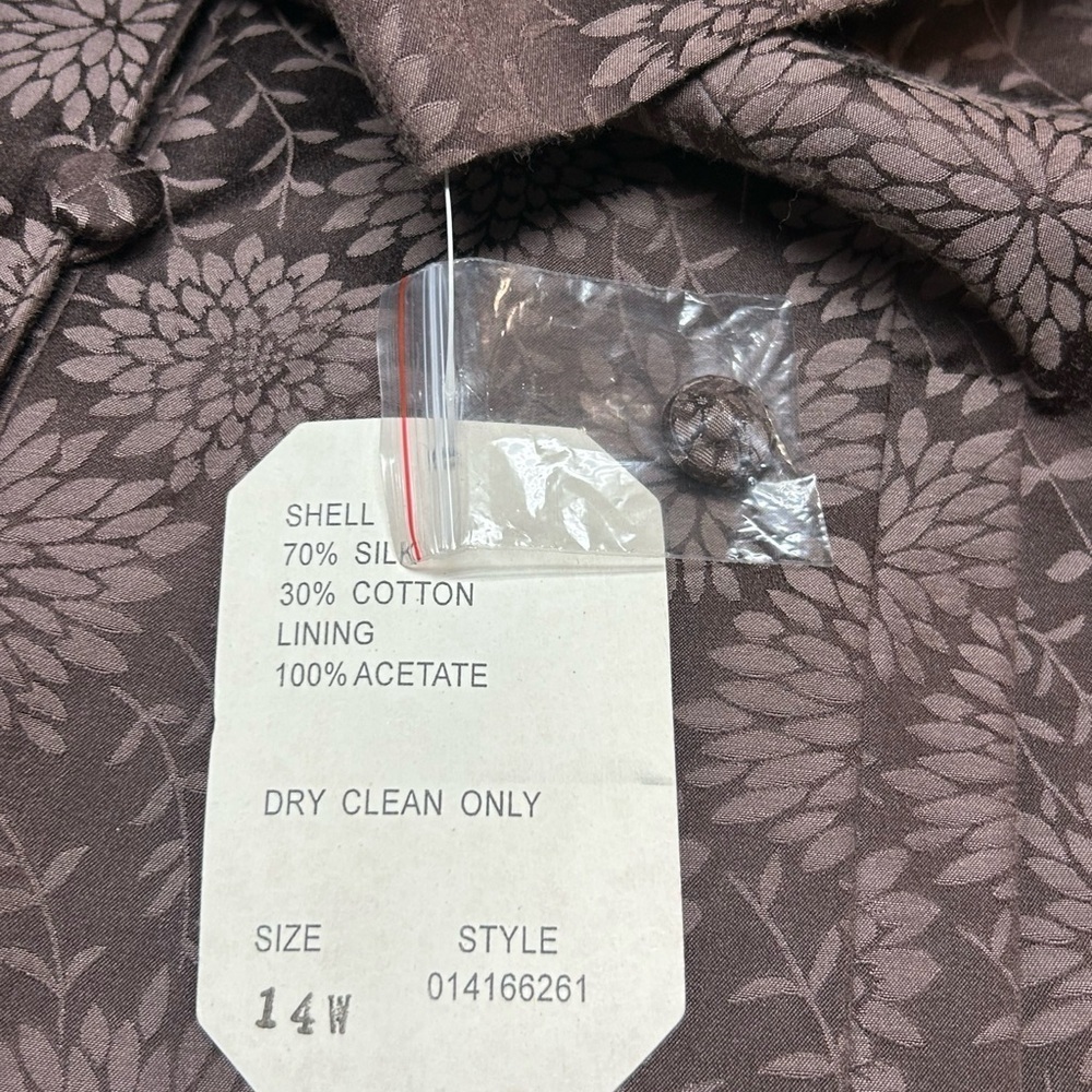Vintage Adrianna Papell Women’s Jacket Blazer Brown Floral Silk Blazer 14W NWT - Picture 6 of 7